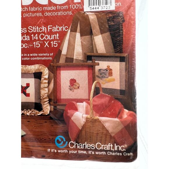 NEW Hopscotch Cross Stitch Fabric Aida 14 Count 15” x 15” Brown Ivory Plaid - Picture 4 of 6